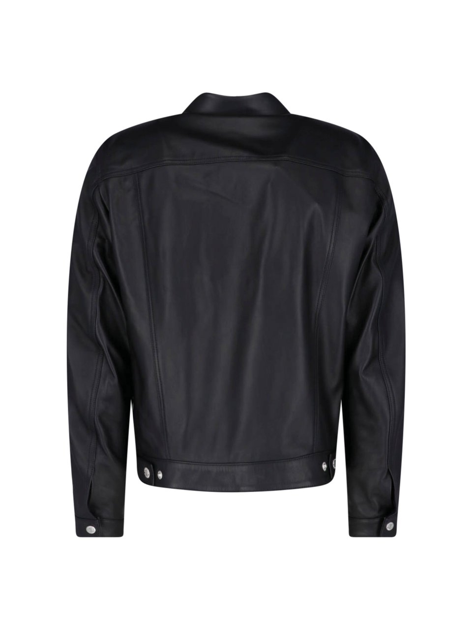 Dsquared2 Sleek Black Leather Jacket with Structured Silhouette Zwart