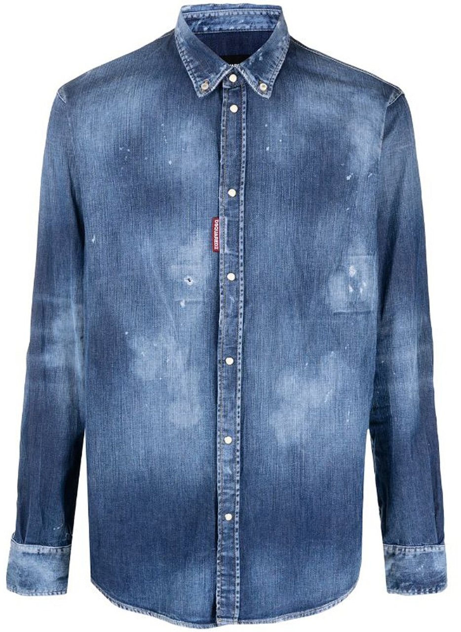 Dsquared2 Dsquared2 Distressed Effect Denim Shirt Blauw