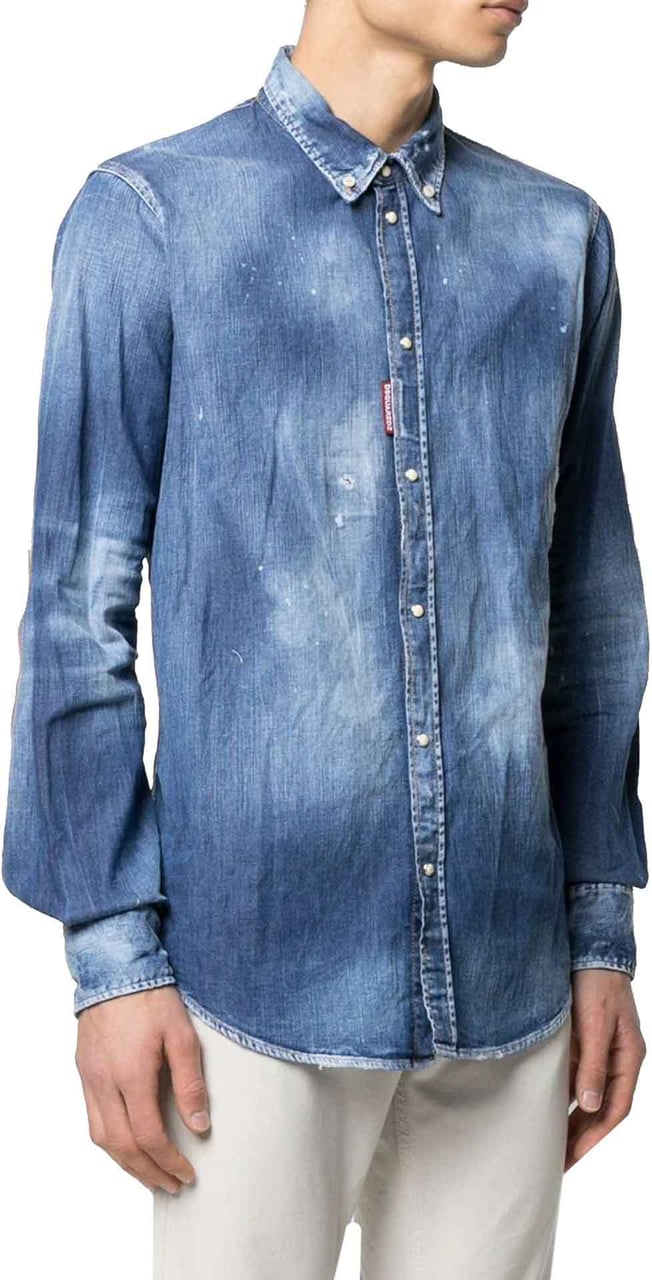 Dsquared2 Dsquared2 Distressed Effect Denim Shirt Blauw