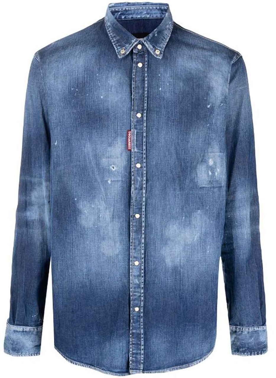 Dsquared2 Dsquared2 Distressed Effect Denim Shirt Blauw