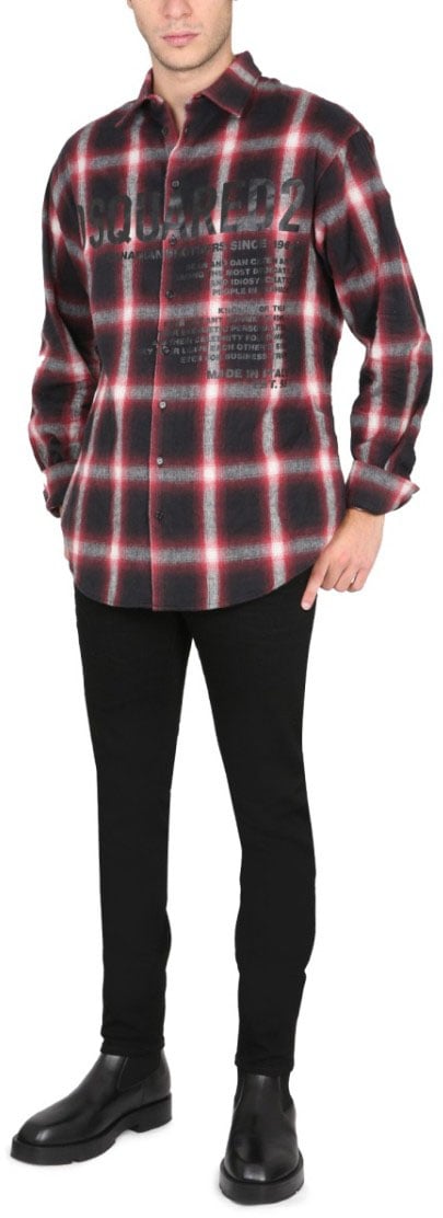 Dsquared2 Checkered Logo Print Shirt Zwart