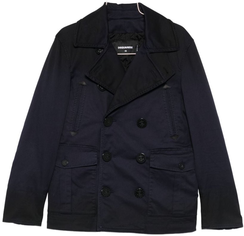 Dsquared2 Double-Breasted Dark Blue Jacket With Notched Lapels Blauw