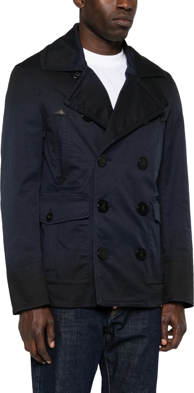 Dsquared2 Double-Breasted Dark Blue Jacket With Notched Lapels Blauw