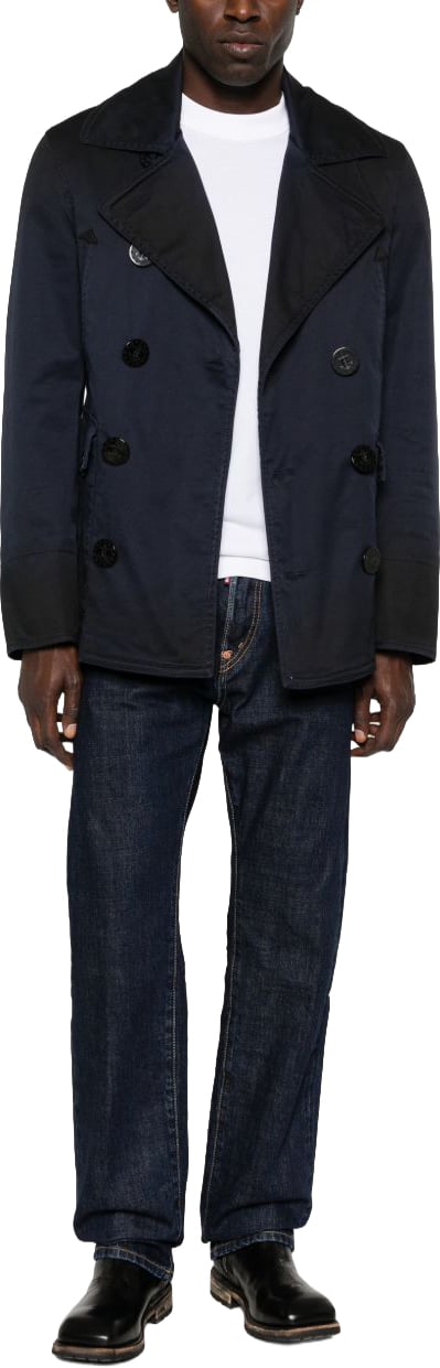 Dsquared2 Double-Breasted Dark Blue Jacket With Notched Lapels Blauw