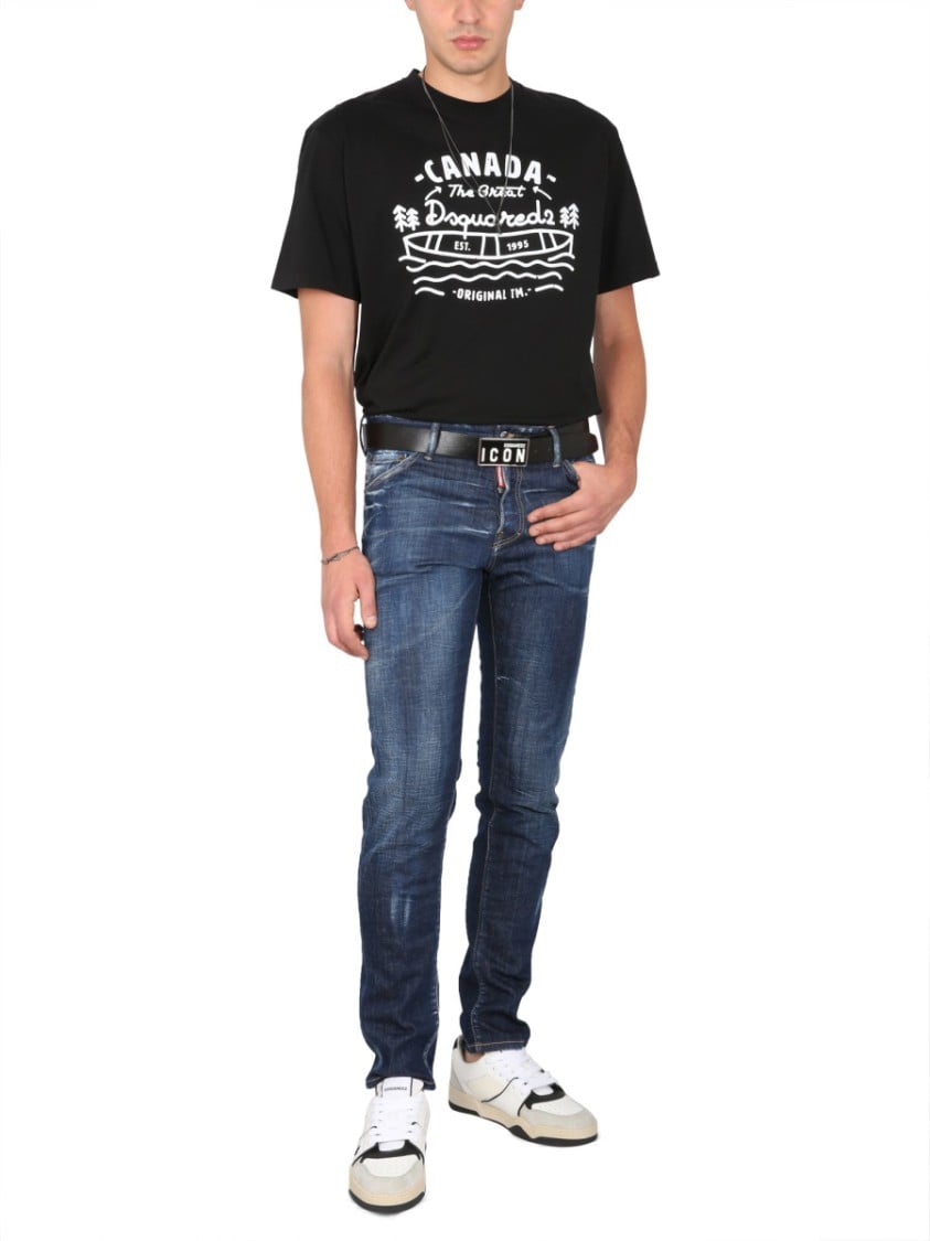 Dsquared2 Vintage Design Front Logo Print T-Shirt Zwart