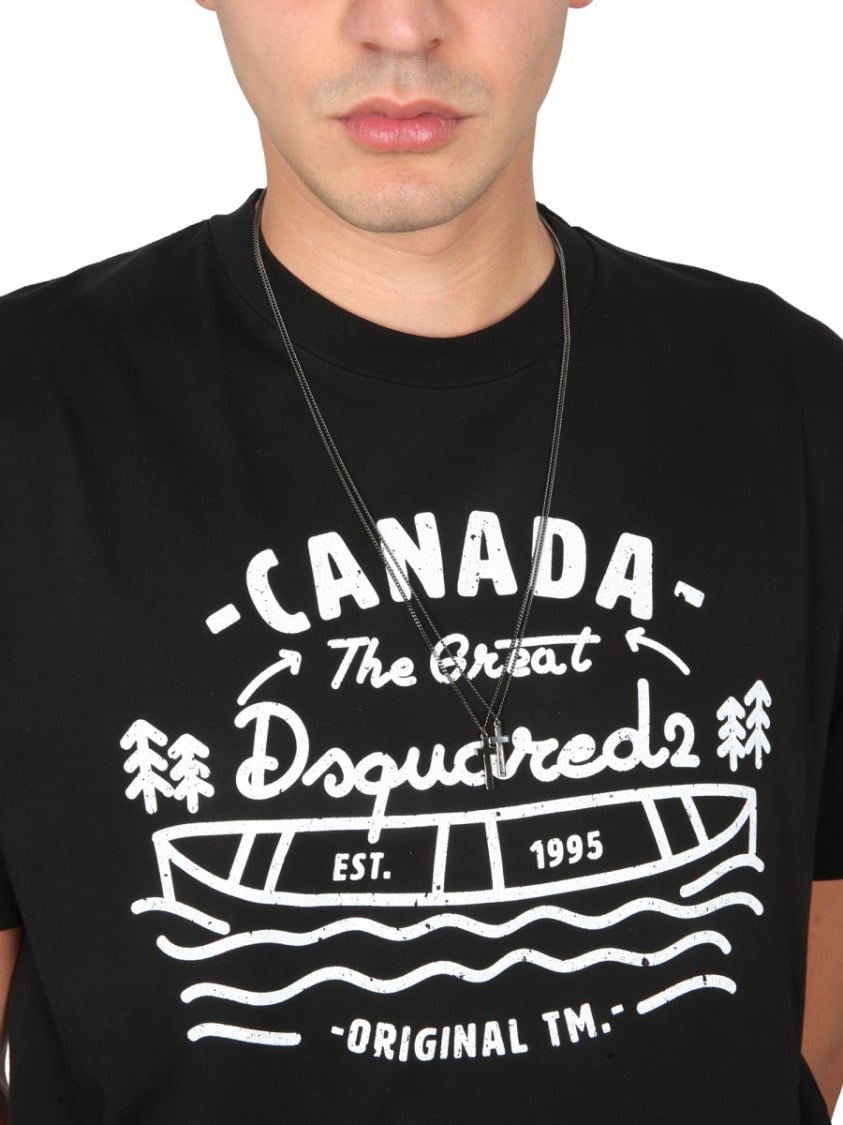 Dsquared2 Vintage Design Front Logo Print T-Shirt Zwart