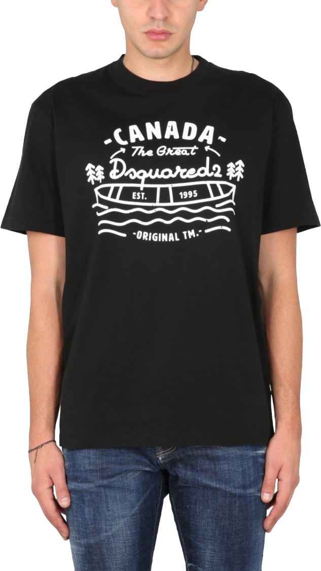 Dsquared2 Vintage Design Front Logo Print T-Shirt Zwart