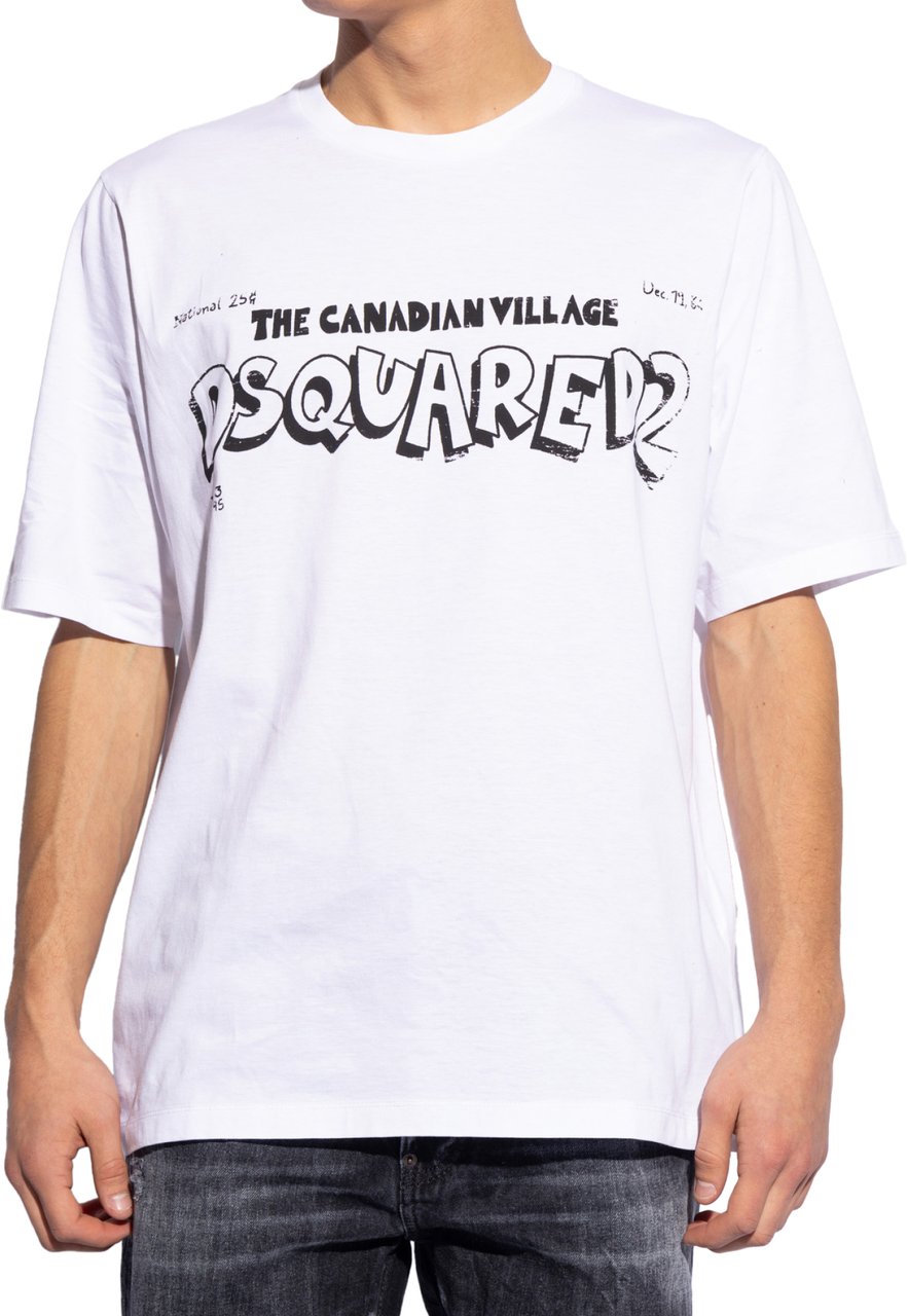Dsquared2 Skater Fit Canadian Village Logo T-shirt Wit