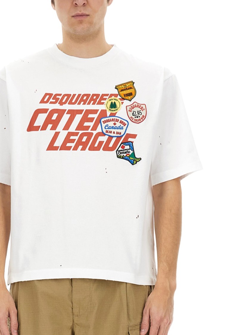 Dsquared2 Relaxed Fit White Graphic T-Shirt Wit