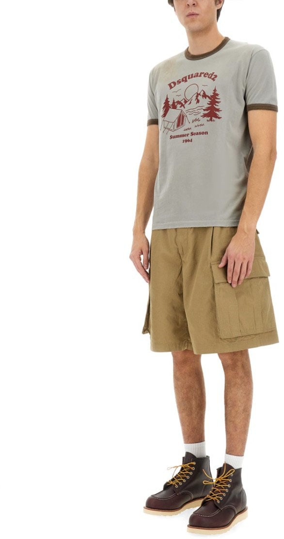 Dsquared2 Vintage Print Relaxed-Fit T-Shirt With Contrasting Trim Grijs