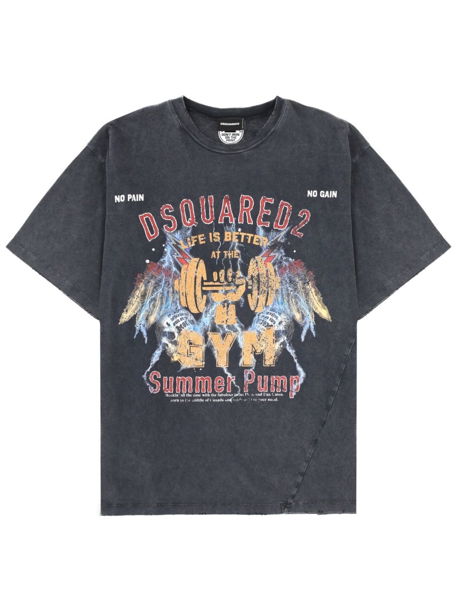 Dsquared2 Washed Black Cotton Gym Printed T-Shirt Grijs
