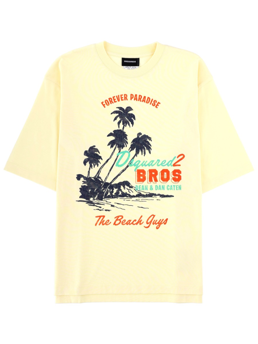 Dsquared2 Pastel Yellow Summer Vintage Graphic T-Shirt Neutraal