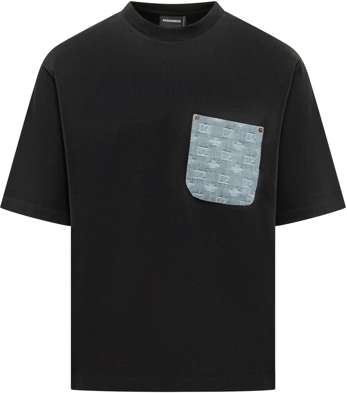 Dsquared2 T-shirt con Tasca in Denim Logo Zwart