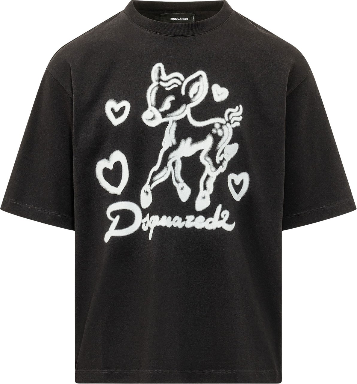 Dsquared2 T-shirt Loose Fit con Grafica Zwart