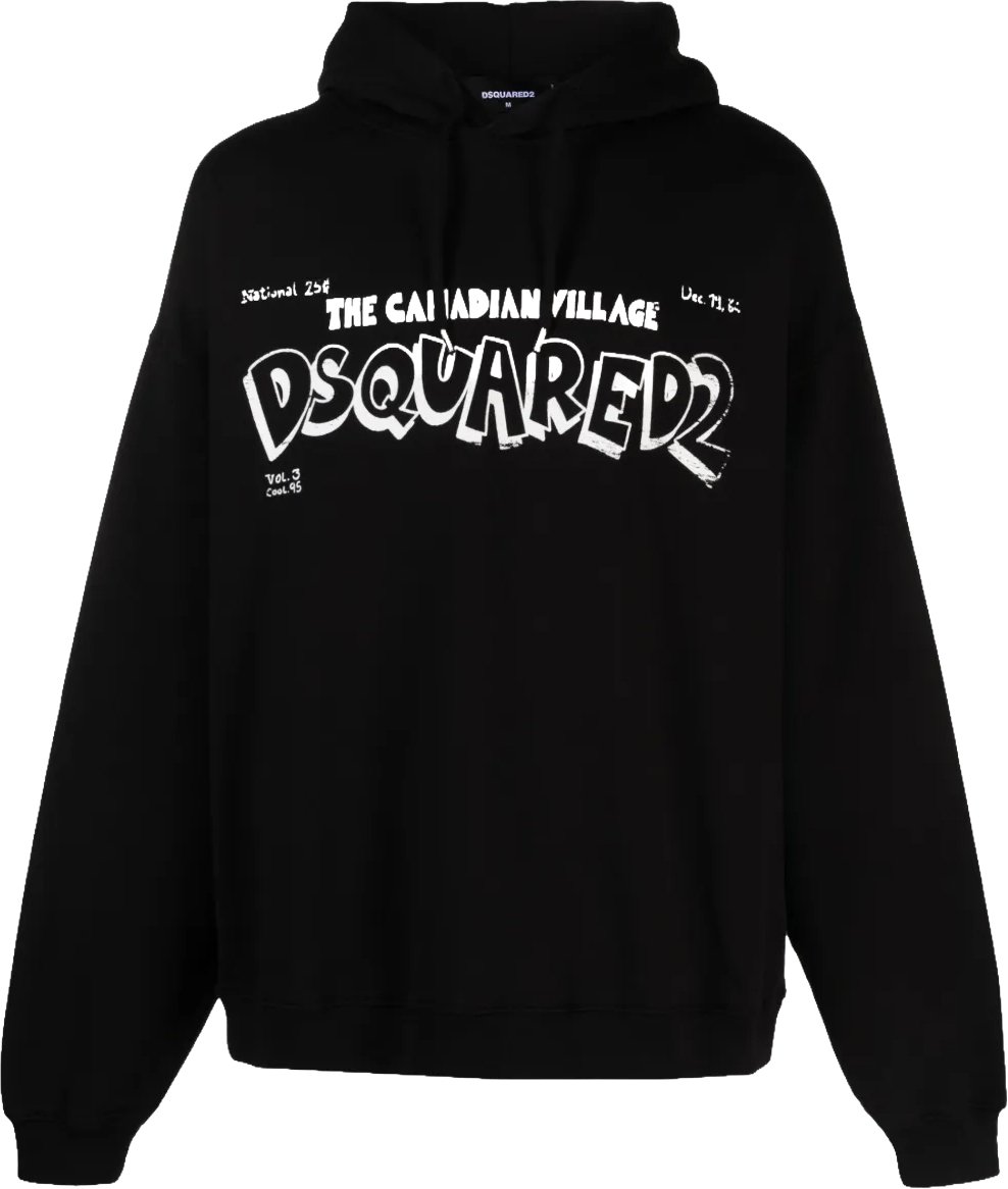 Dsquared2 Canadian Village Logo Loose Fit Hoodie Zwart