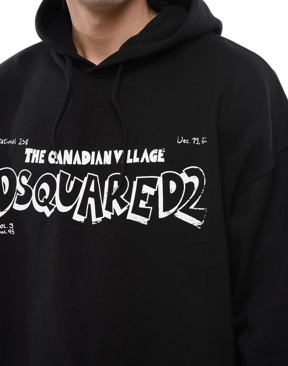 Dsquared2 Canadian Village Logo Loose Fit Hoodie Zwart