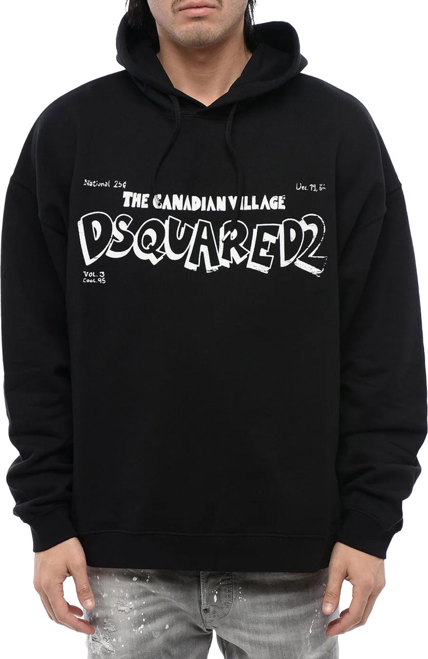 Dsquared2 Canadian Village Logo Loose Fit Hoodie Zwart