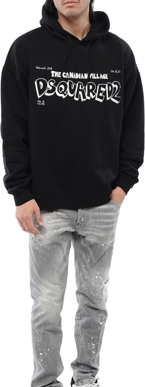 Dsquared2 Canadian Village Logo Loose Fit Hoodie Zwart