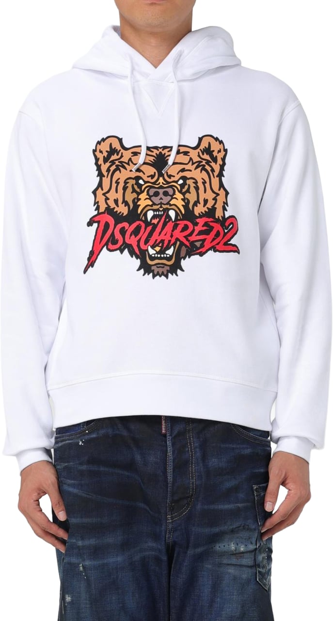 Dsquared2 Angry Bear Logo Cool Fit Hoodie Wit
