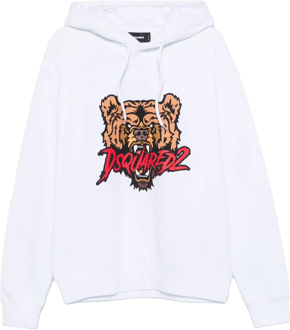 Dsquared2 Angry Bear Logo Cool Fit Hoodie Wit