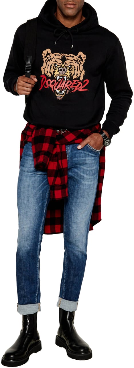 Dsquared2 Angry Bear Logo Cool Fit Hoodie Zwart