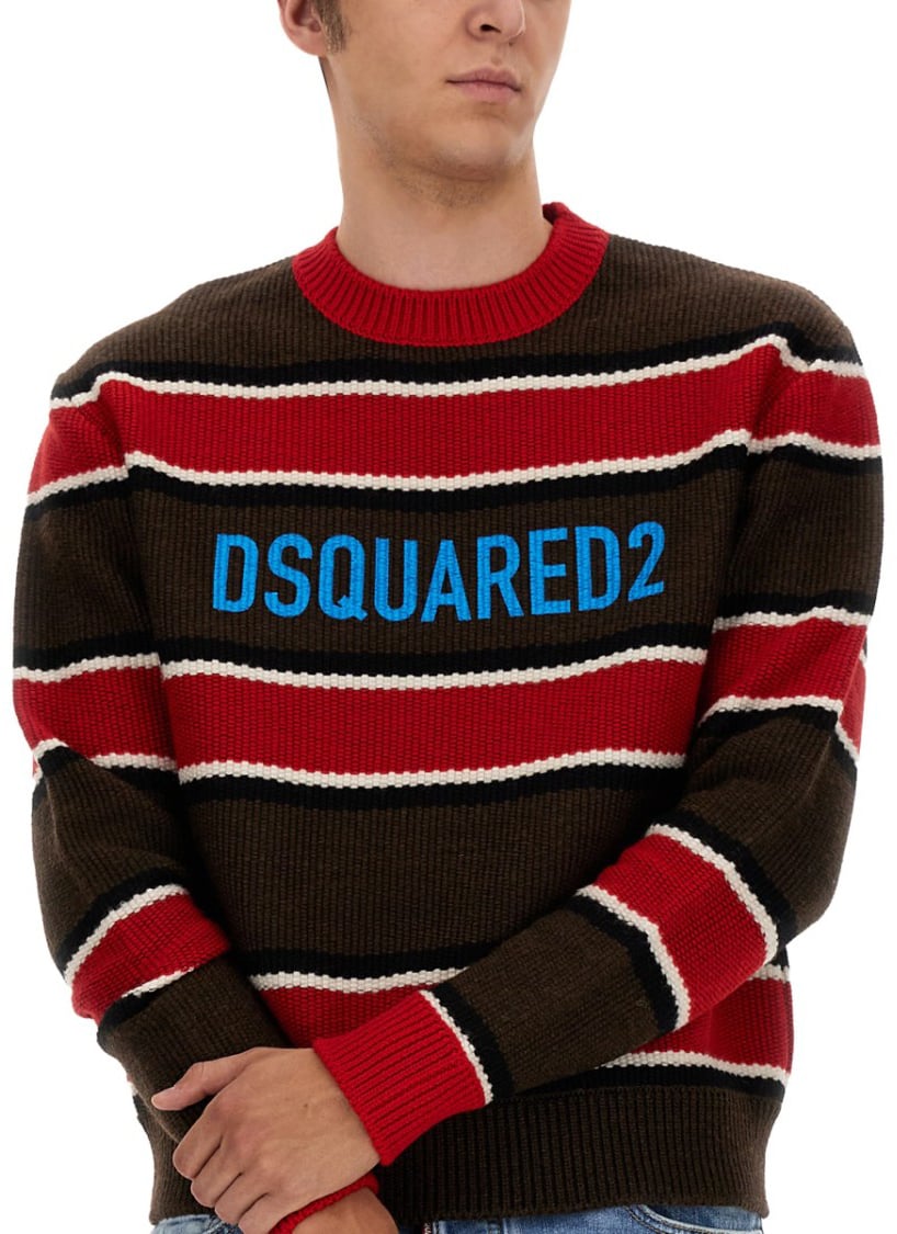 Dsquared2 Horizontal Striped Knit Sweater Zwart