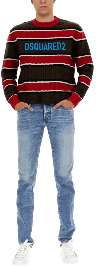 Dsquared2 Horizontal Striped Knit Sweater Zwart