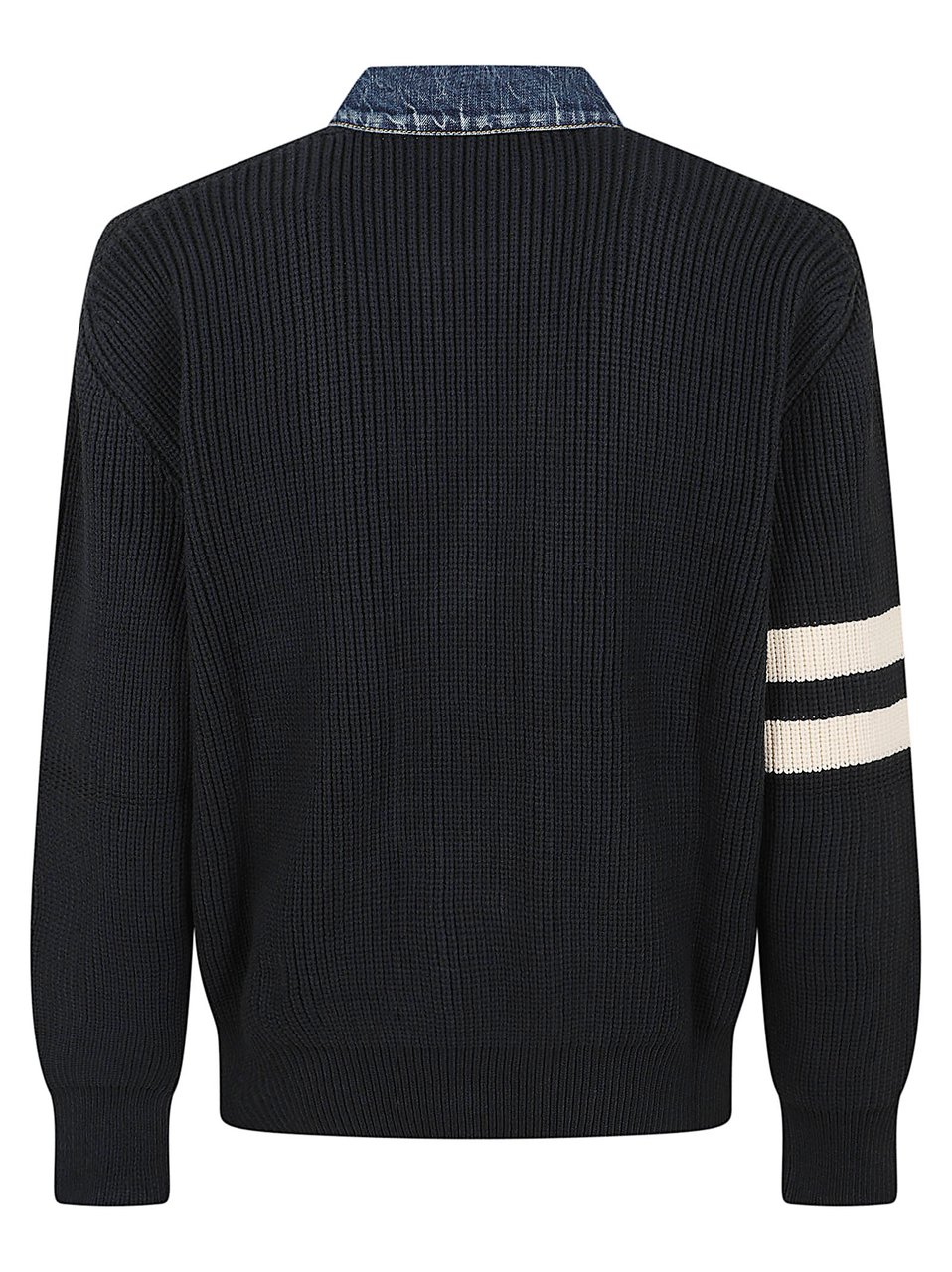 Dsquared2 Denim Mix Cardigan with Structured Knit and Sporty Detailing Zwart