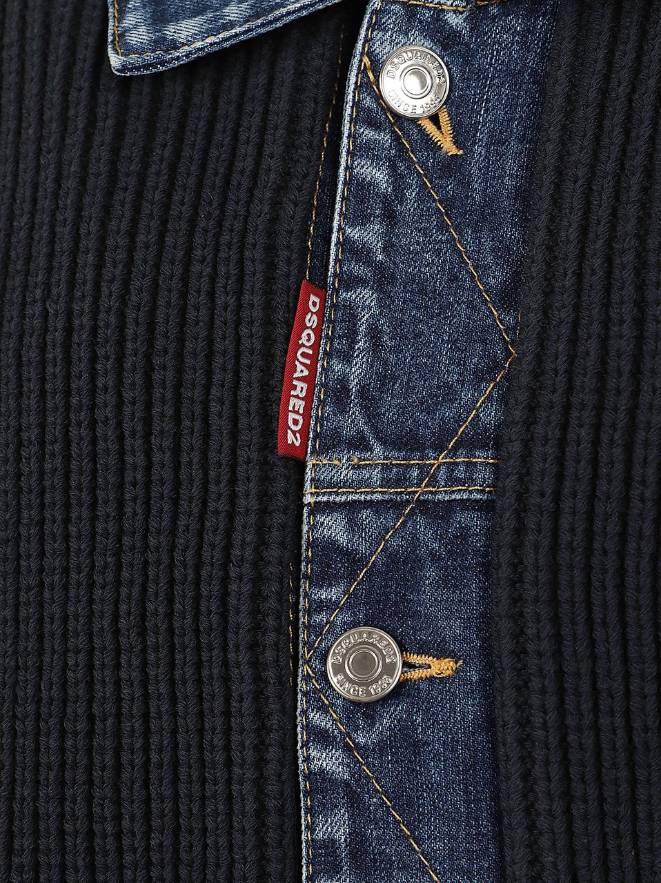 Dsquared2 Denim Mix Cardigan with Structured Knit and Sporty Detailing Zwart