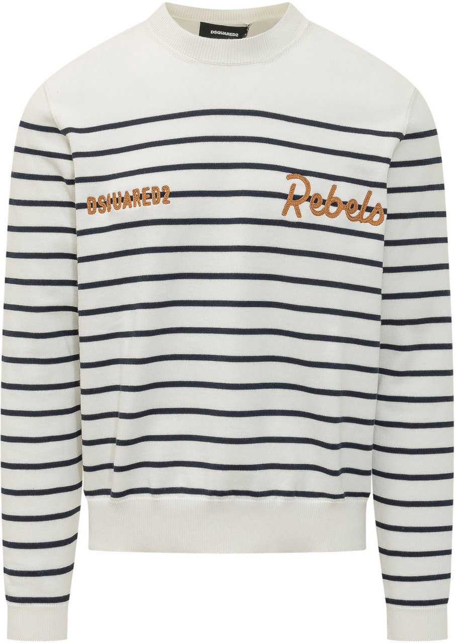 Dsquared2 Maglia a Righe con Ricamo Logo Wit