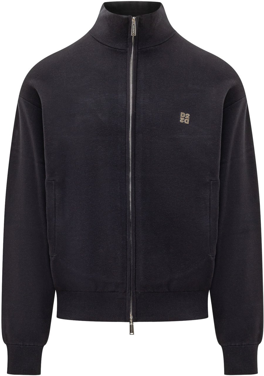 Dsquared2 Cardigan con Zip e Collo Alto Zwart