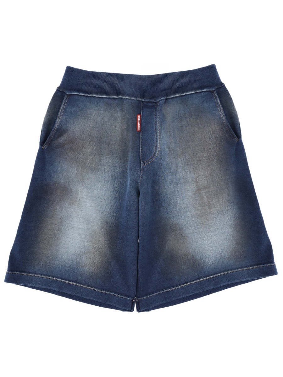 Dsquared2 Faded Wash Elasticated Waistband Cotton Shorts Grijs