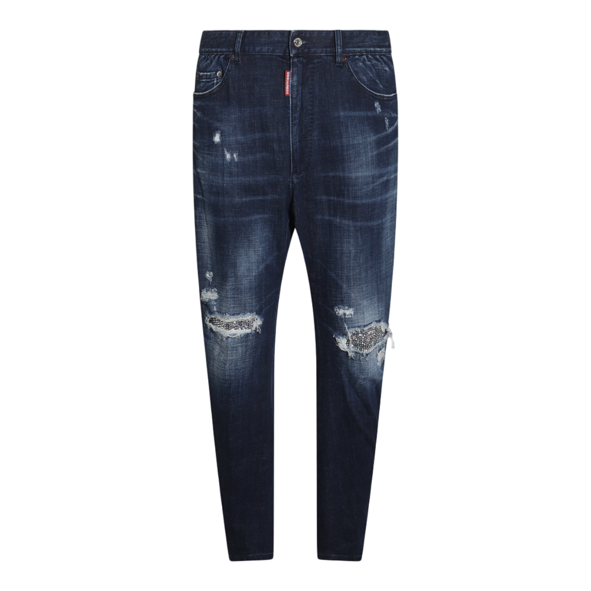 Dsquared2 Slim Fit Distressed Jeans With Dark Indigo Wash Zwart