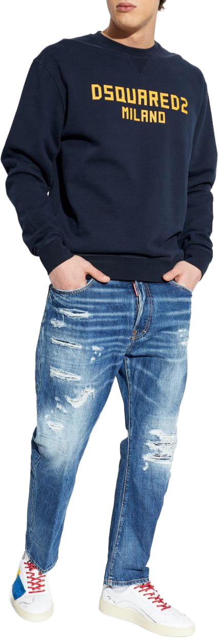 Dsquared2 Distressed Blue Denim Jeans with Five-Pocket Design Blauw