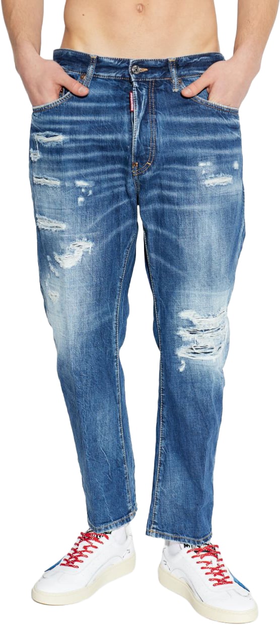 Dsquared2 Distressed Blue Denim Jeans with Five-Pocket Design Blauw