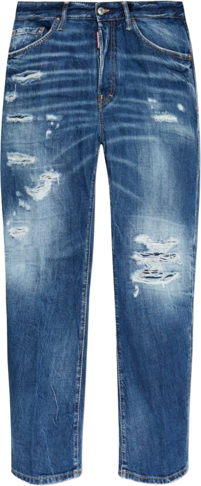 Dsquared2 Distressed Blue Denim Jeans with Five-Pocket Design Blauw