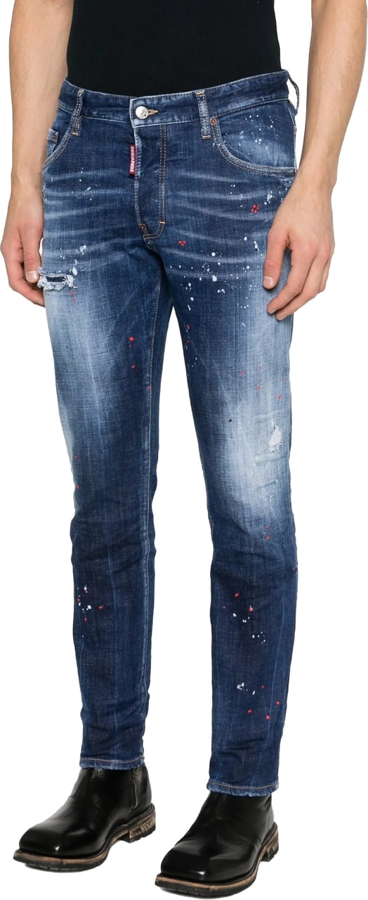 Dsquared2 Slim Fit Distressed Paint Splatter Jeans Zwart