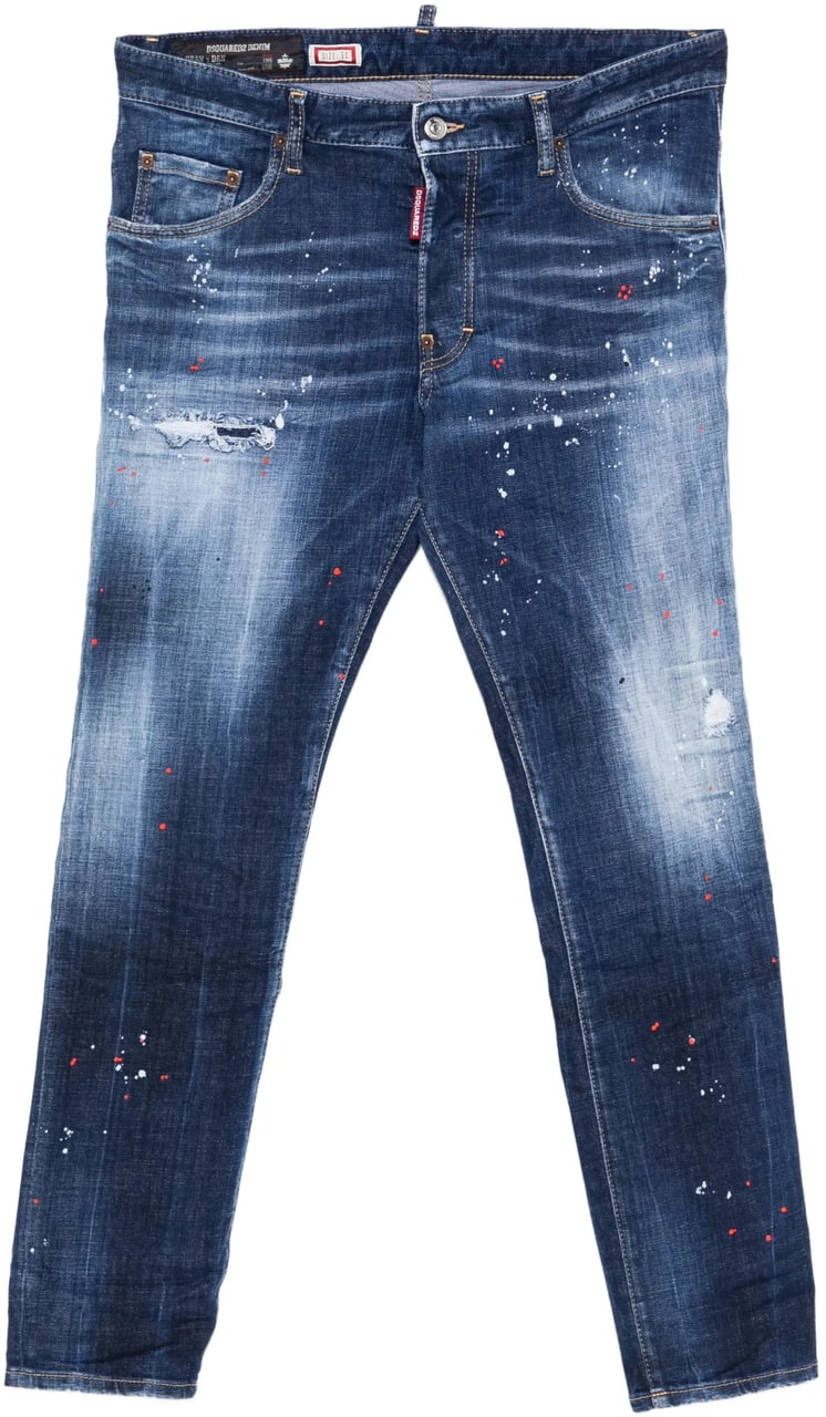 Dsquared2 Slim Fit Distressed Paint Splatter Jeans Zwart