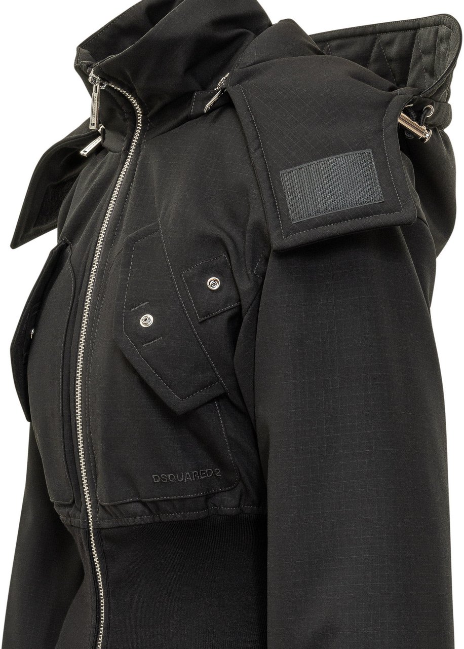 Dsquared2 Piumino Corto con Collo Alto Donkergrijs