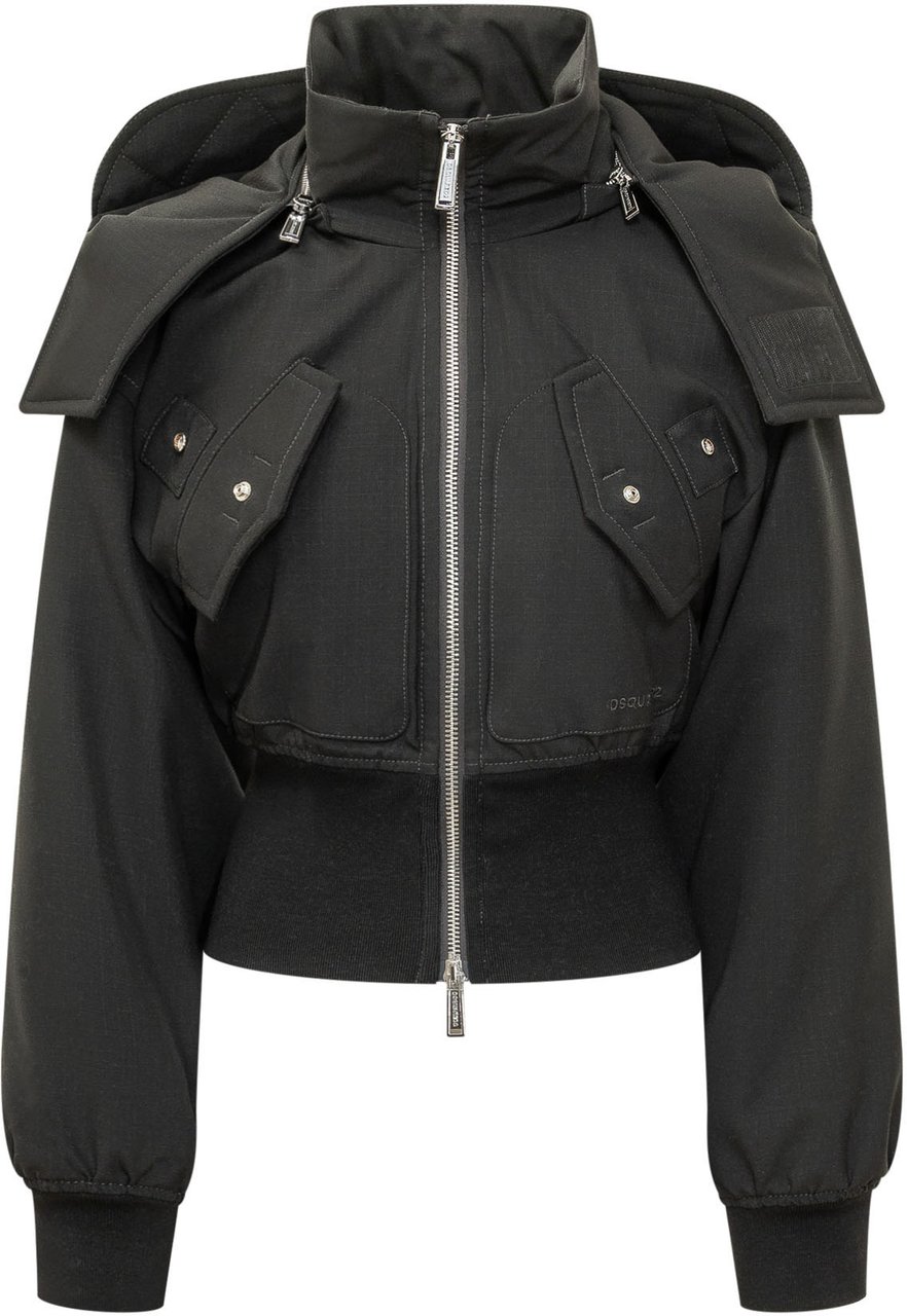 Dsquared2 Piumino Corto con Collo Alto Donkergrijs