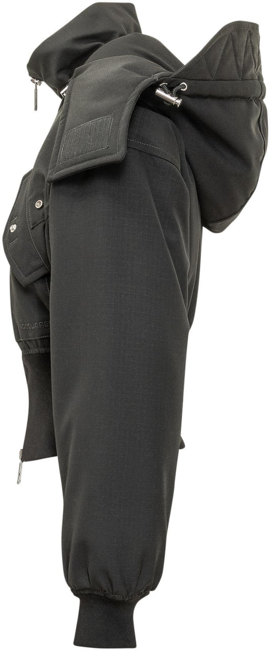 Dsquared2 Piumino Corto con Collo Alto Donkergrijs