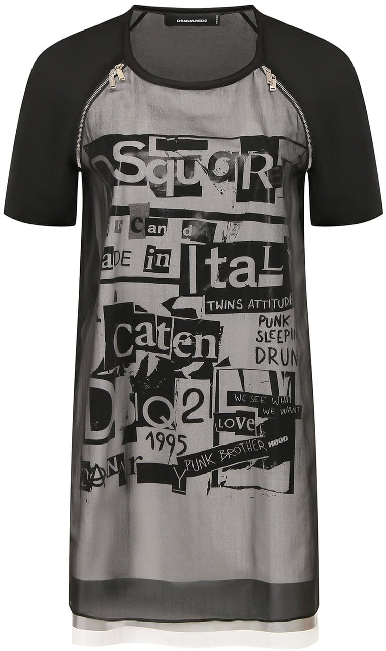 Dsquared2 Dsquared2 Silk Printed Mini Dress Zwart