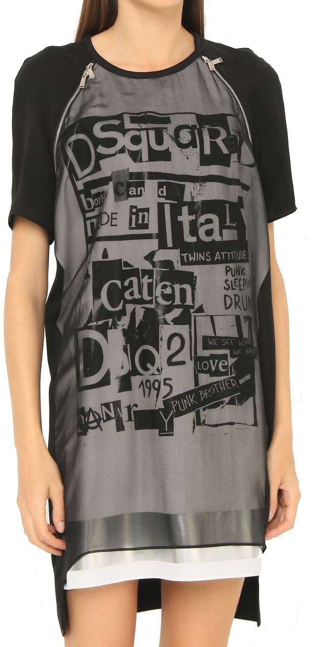 Dsquared2 Dsquared2 Silk Printed Mini Dress Zwart