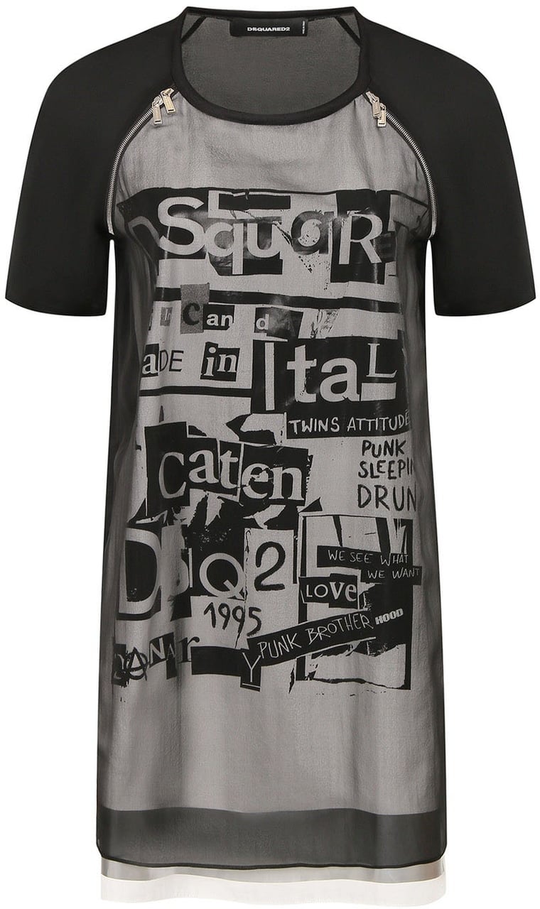 Dsquared2 Dsquared2 Silk Printed Mini Dress Zwart
