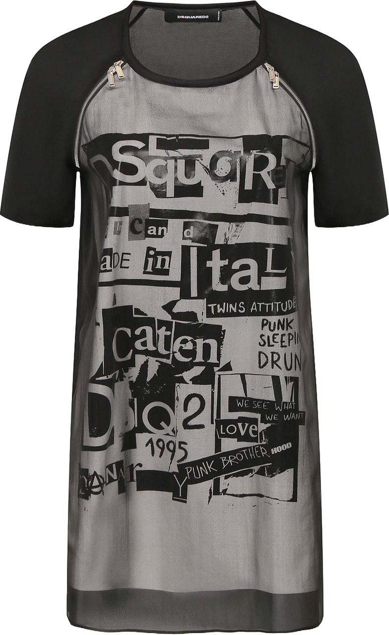 Dsquared2 Silk Printed Mini Dress Zwart