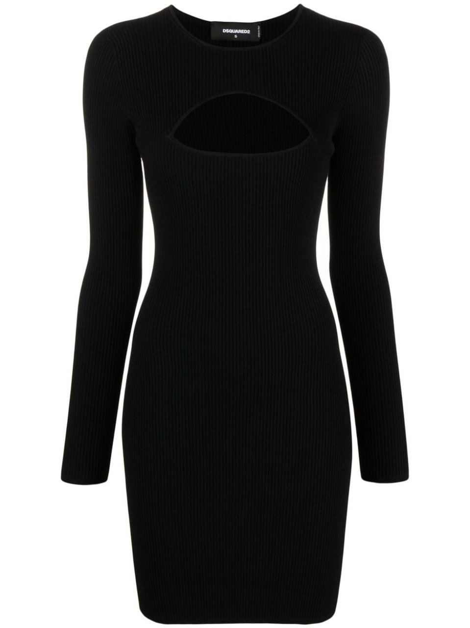 Dsquared2 Fitted Black Ribbed Viscose Mini Dress Zwart