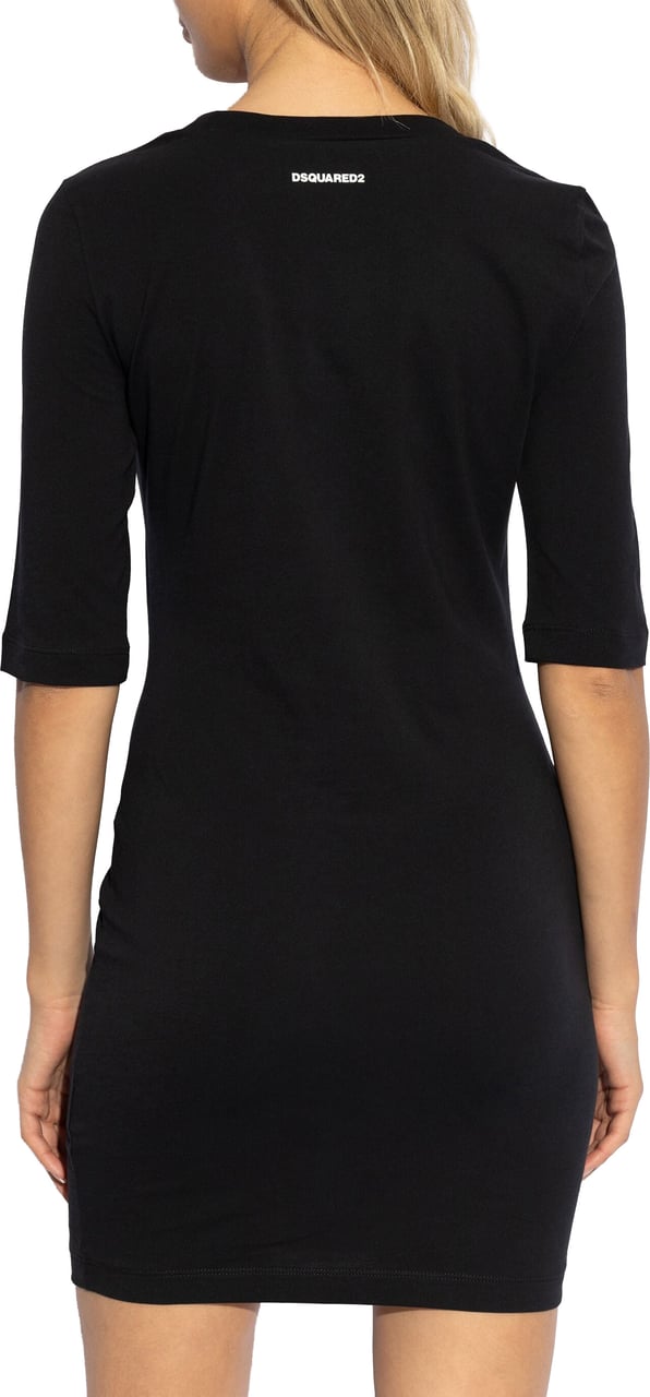 Dsquared2 Fitted Black Cotton Heart Cutout Dress Zwart
