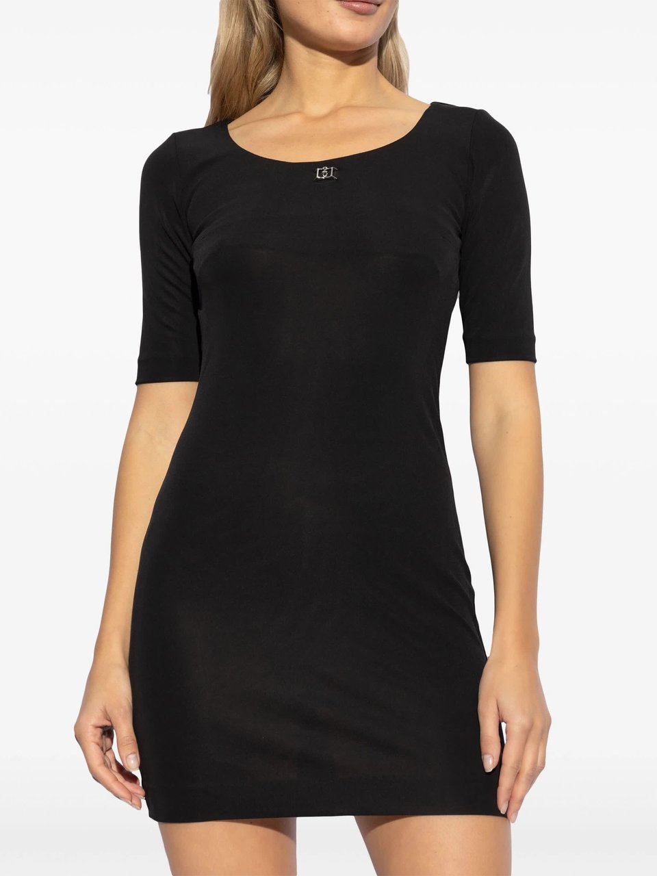 Dsquared2 Form-Fitting Black Viscose Metallic Logo Dress Zwart