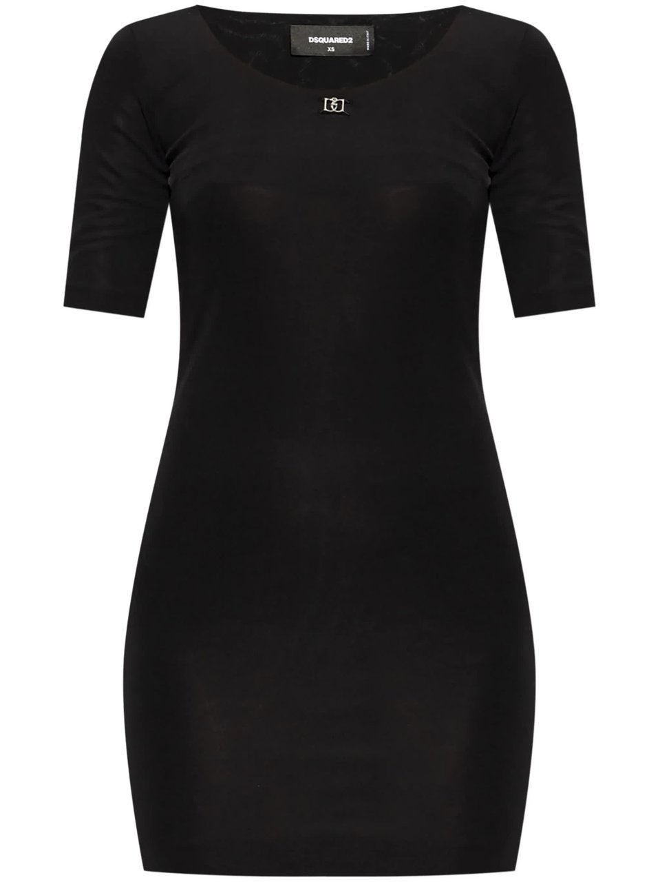 Dsquared2 Form-Fitting Black Viscose Metallic Logo Dress Zwart