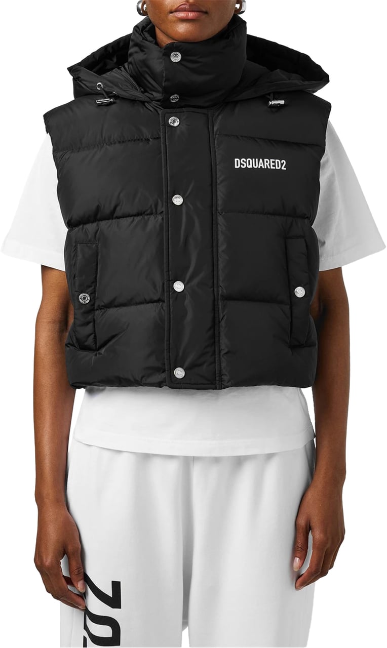 Dsquared2 Logo Printed Down Vest Jacket Zwart